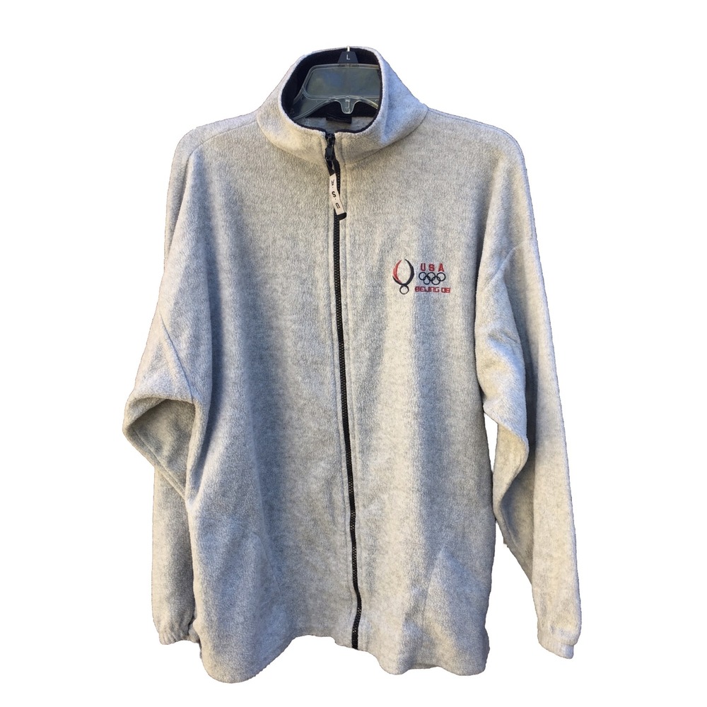 USA Beijing 08 Olympics Fleece Full Zip Jacket XL Gray‎ Made in USA